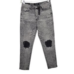 DSTLD Mom Acid Wash Gray Knee Holes High Rise Button Fly Jeans Women Sz 31x30